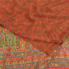 Sanskriti Vintage Sarees Orange/Green Pure Crepe Printed Sari 5yd Craft Fabric