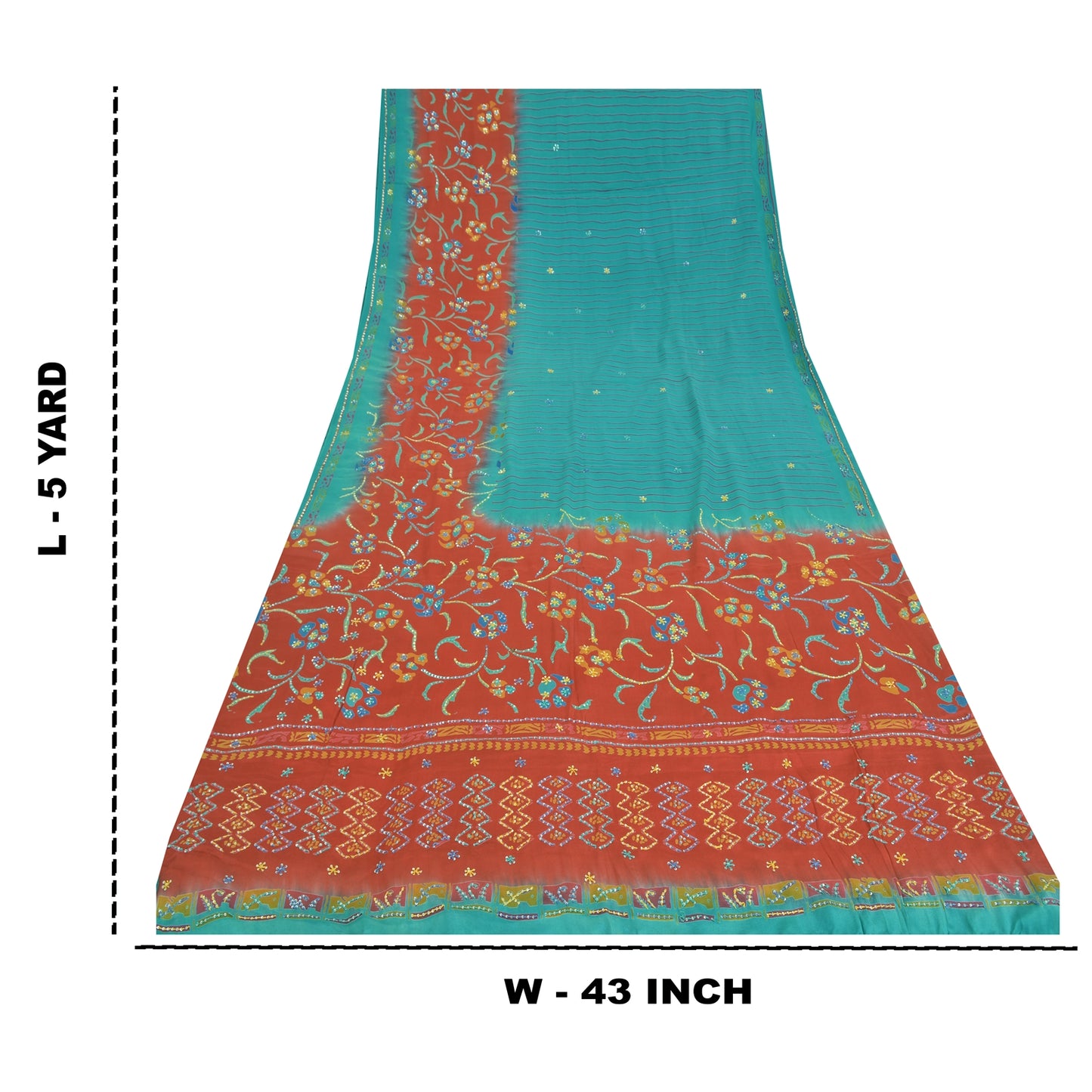 Sanskriti Vintage Sarees Blue Embordered Pure Crepe Print Sari 5yd Craft Fabric