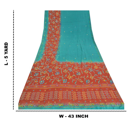 Sanskriti Vintage Sarees Blue Embordered Pure Crepe Print Sari 5yd Craft Fabric