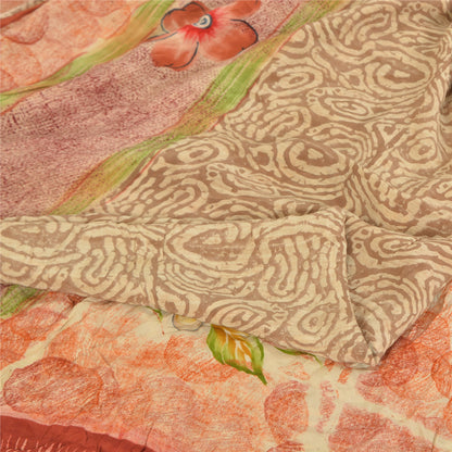 Sanskriti Vintage Sarees Multi Pure Crepe Silk Printed Sari 5yd Craft Fabric