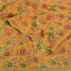 Sanskriti Vintage Sarees Mustard Pure Crepe Silk Printed Sari 5yd Craft Fabric