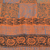 Sanskriti Vintage Sarees Orange/Blue Pure Crepe Silk Print Sari 5yd Craft Fabric