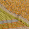 Sanskriti Vintage Sarees Saffron Pure Crepe Silk Printed Sari 5yd Craft Fabric