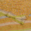 Sanskriti Vintage Sarees Saffron Pure Crepe Silk Printed Sari 5yd Craft Fabric