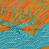 Sanskriti Vintage Sarees Saffron/Blue Pure Crepe Silk Printed Sari 5yd Fabric