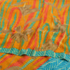 Sanskriti Vintage Sarees Saffron/Blue Pure Crepe Silk Printed Sari 5yd Fabric