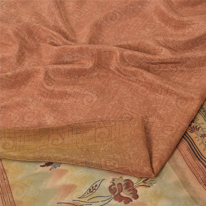 Sanskriti Vintage Sarees Dusty Pink Pure Crepe Silk Print Sari 5yd Craft Fabric