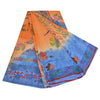 Sanskriti Vintage Sarees Orange/Blue Pure Crepe Silk Print Sari 5yd Craft Fabric