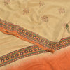 Sanskriti Vintage Sarees Cream Pure Crepe Silk Printed Sari 5yd Craft Fabric