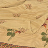 Sanskriti Vintage Sarees Cream Pure Crepe Silk Printed Sari 5yd Craft Fabric