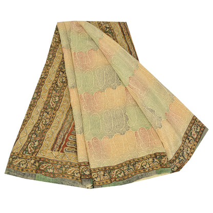 Sanskriti Vintage Sarees Multi Pure Crepe Silk Printed Sari 5yd Craft Fabric