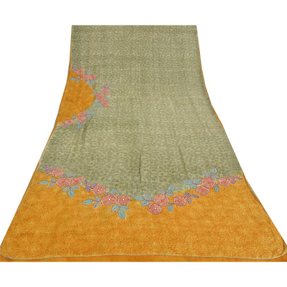 Sanskriti Vintage Sarees Pastel-Green Pure Crepe Printed Sari 5yd Craft Fabric