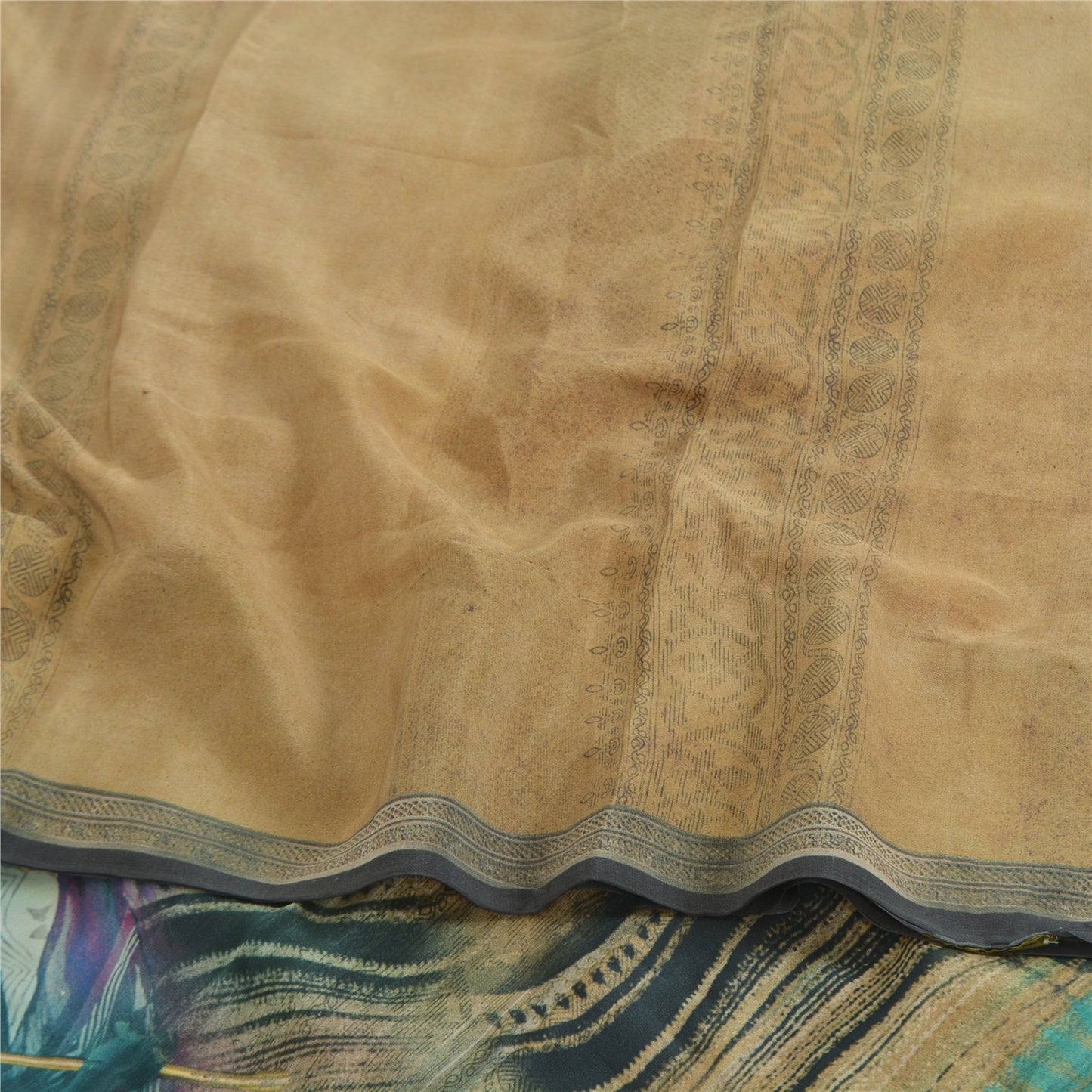 Sanskriti Vintage Sarees Shades Of Green Pure Crepe Print Sari 5yd Craft Fabric