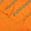 Sanskriti Vintage Sarees Hand Embroidery/Painted Saffron Pure Crepe Sari Fabric