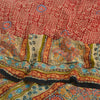 Sanskriti Vintage Sarees Red Hand Beaded Pure Crepe Print Sari 5yd Craft Fabric