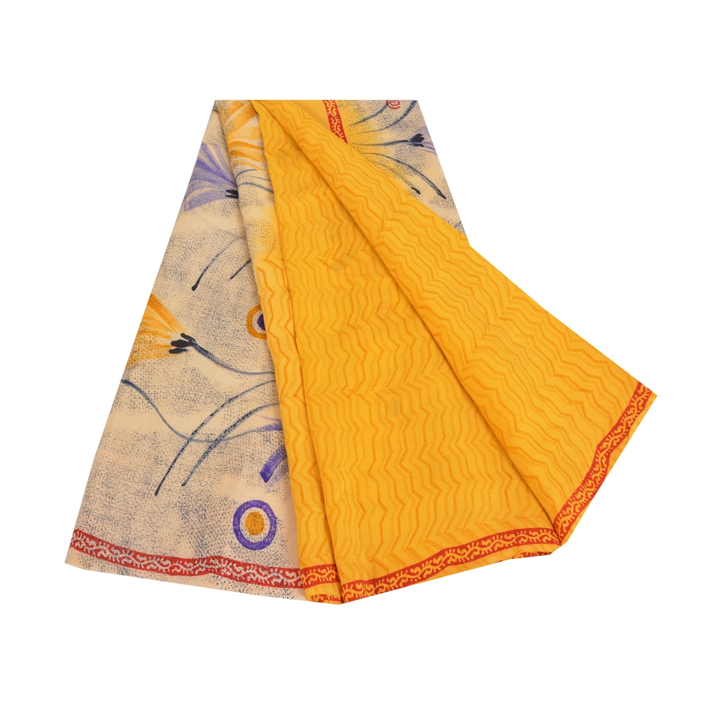 Sanskriti Vintage Sarees Yellow Pure Crepe Silk Printed Sari 5yd Craft Fabric