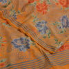 Sanskriti Vintage Sarees Saffron Pure Crepe Silk Printed Sari 5yd Craft Fabric