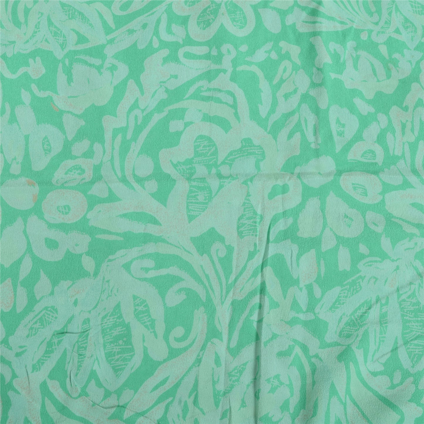 Sanskriti Vintage Sarees Sea-Green Pure Crepe Silk Printed Sari 5yd Craft Fabric