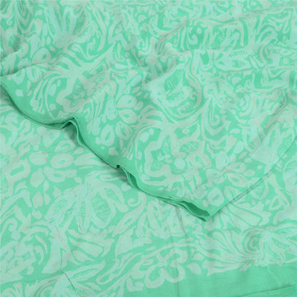 Sanskriti Vintage Sarees Sea-Green Pure Crepe Silk Printed Sari 5yd Craft Fabric