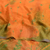 Sanskriti Vintage Sarees Orange/Green Pure Crepe Silk Printed Sari Craft Fabric