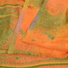 Sanskriti Vintage Sarees Orange/Green Pure Crepe Silk Printed Sari Craft Fabric