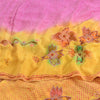 Sanskriti Vintage Sarees Yellow/Pink Pure Crepe Hand Beads Print Sari 5yd Fabric