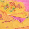 Sanskriti Vintage Sarees Yellow/Pink Pure Crepe Hand Beads Print Sari 5yd Fabric