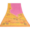 Sanskriti Vintage Sarees Yellow/Pink Pure Crepe Hand Beads Print Sari 5yd Fabric