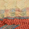 Sanskriti Vintage Sarees Cream Hand Beads Pure Crepe Print Sari 5yd Craft Fabric