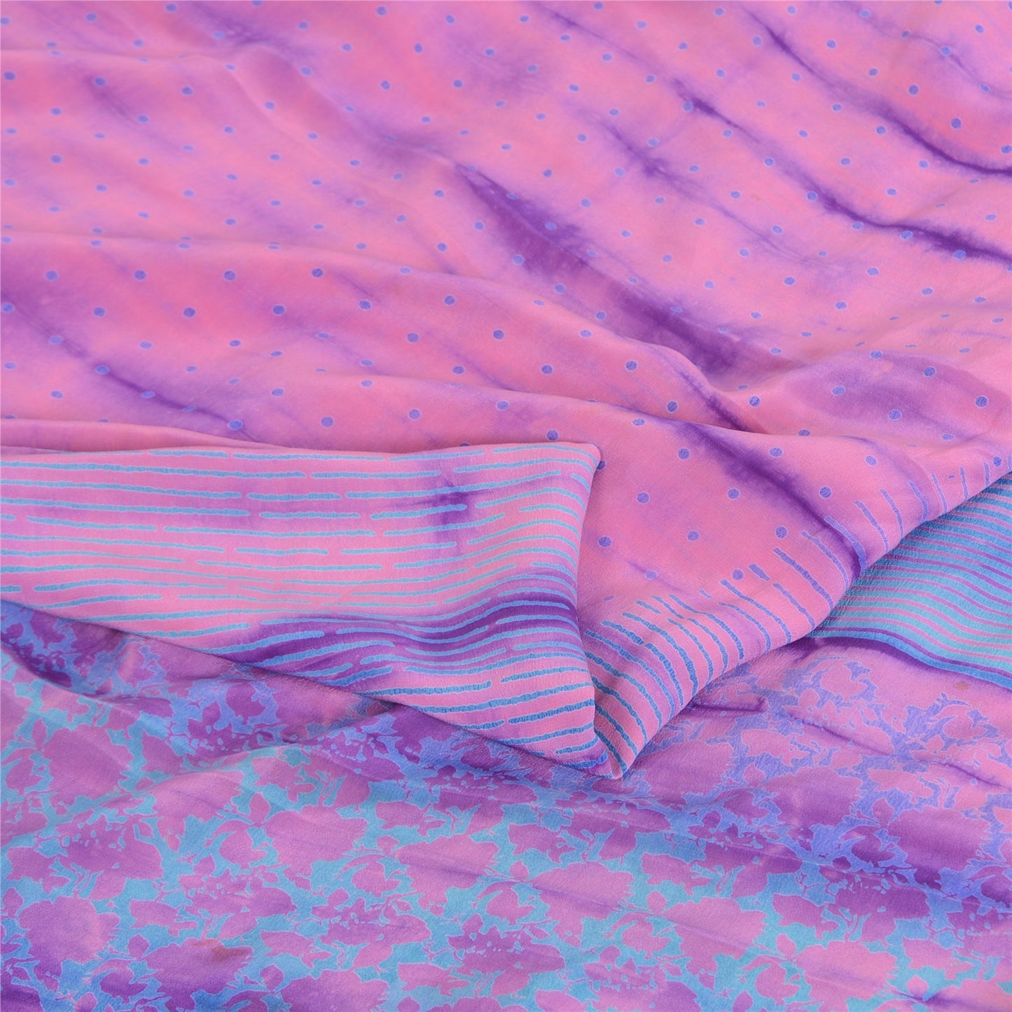 Sanskriti Vintage Sarees Purple Tie-Dye Pure Crepe Silk Sari 5yd Craft Fabric