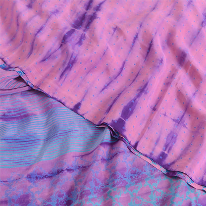 Sanskriti Vintage Sarees Purple Tie-Dye Pure Crepe Silk Sari 5yd Craft Fabric