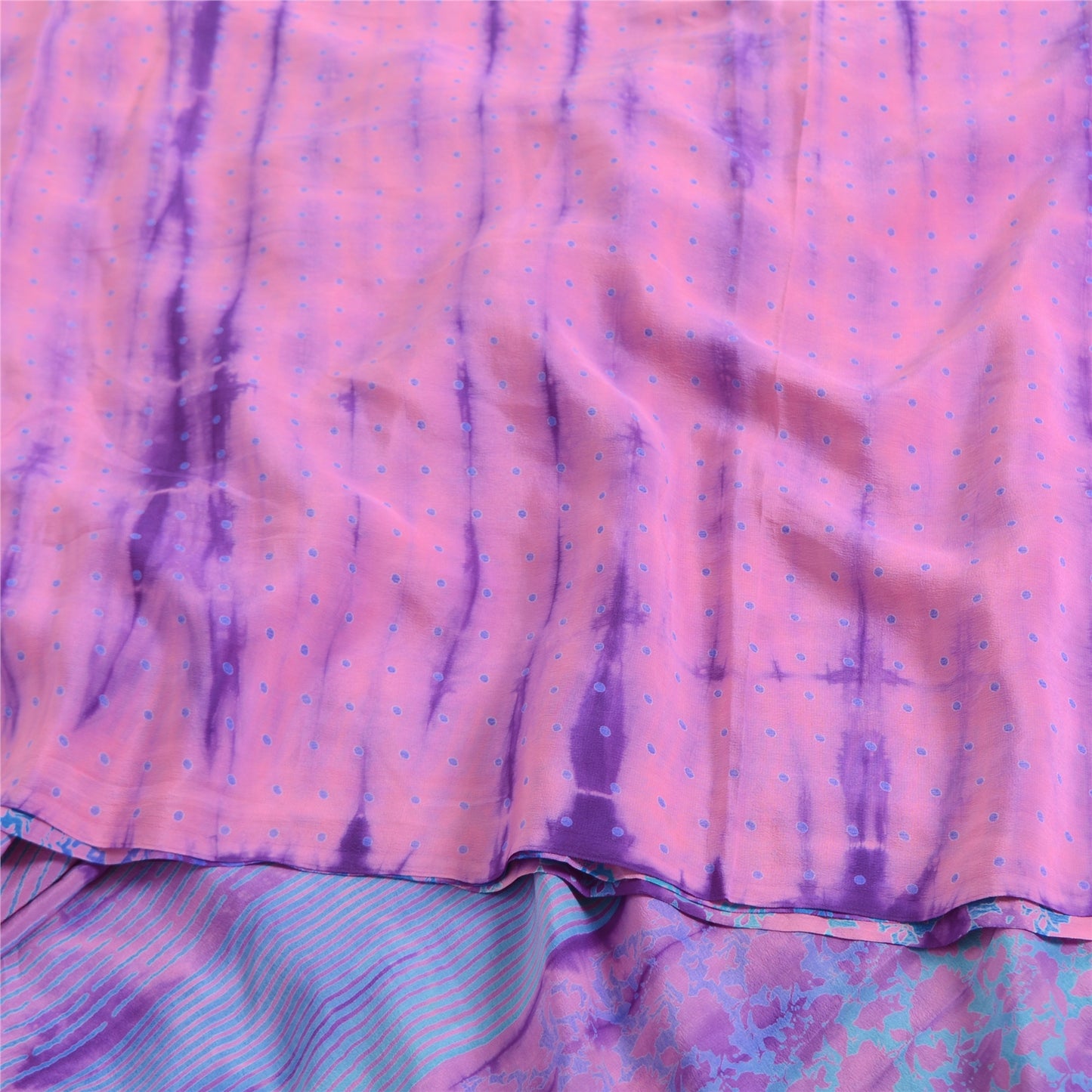 Sanskriti Vintage Sarees Purple Tie-Dye Pure Crepe Silk Sari 5yd Craft Fabric