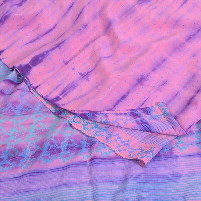 Sanskriti Vintage Sarees Purple Tie-Dye Pure Crepe Silk Sari 5yd Craft Fabric