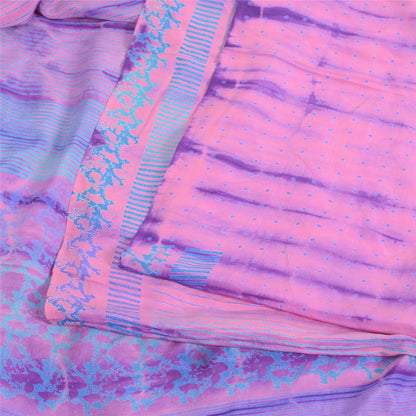 Sanskriti Vintage Sarees Purple Tie-Dye Pure Crepe Silk Sari 5yd Craft Fabric