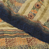 Sanskriti Vintage Sarees Blue/Cream Pure Crepe Silk Print Sari 5yd Craft Fabric