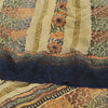 Sanskriti Vintage Sarees Blue/Cream Pure Crepe Silk Print Sari 5yd Craft Fabric