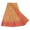 Sanskriti Vintage Sarees Beige/Red Pure Crepe Silk Printed Sari 5yd Craft Fabric