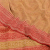 Sanskriti Vintage Sarees Beige/Red Pure Crepe Silk Printed Sari 5yd Craft Fabric