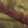 Sanskriti Vintage Sarees Handmade Kantha Wine/Cream Pure Crepe Print Sari Fabric