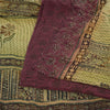 Sanskriti Vintage Sarees Handmade Kantha Wine/Cream Pure Crepe Print Sari Fabric