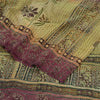 Sanskriti Vintage Sarees Handmade Kantha Wine/Cream Pure Crepe Print Sari Fabric