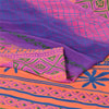 Sanskriti Vintage Sarees Peach/Purple Pure Crepe Silk Printed Sari Craft Fabric