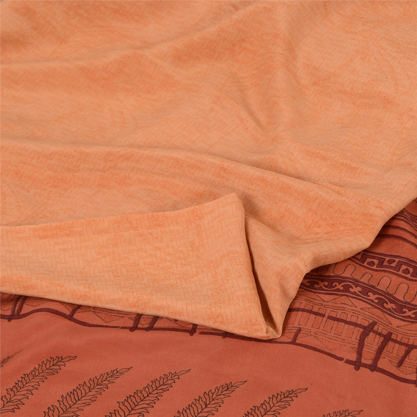 Sanskriti Vintage Sarees Peach 100%Pure Crepe Silk Printed Sari 5yd Craft Fabric