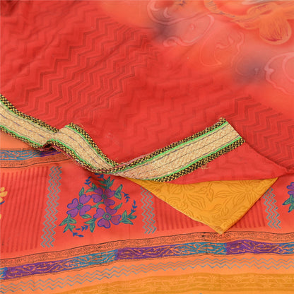 Sanskriti Vintage Sarees Multi Pure Crepe Silk Printed Sari 5yd SoftCraft Fabric