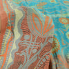 Sanskriti Vintage Sarees Blue 100% Pure Crepe Silk Printed Sari 5yd Craft Fabric