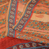 Sanskriti Vintage Sarees Peach Pure Crepe Silk Printed Sari 5yd Craft Fabric