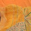 Sanskriti Vintage Sarees Black/Saffron Pure Crepe Printed Sari 5yd Craft Fabric