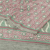 Sanskriti Vintage Sarees Dusty Red/Green Pure Crepe Silk Printed Sari 6yd Fabric