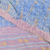 Sanskriti Vintage Sarees Blue/Pink Pure Crepe Silk Printed Sari 5yd Craft Fabric