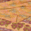 Sanskriti Vintage Sarees Saffron Pure Crepe Silk Printed Sari 5yd Craft Fabric